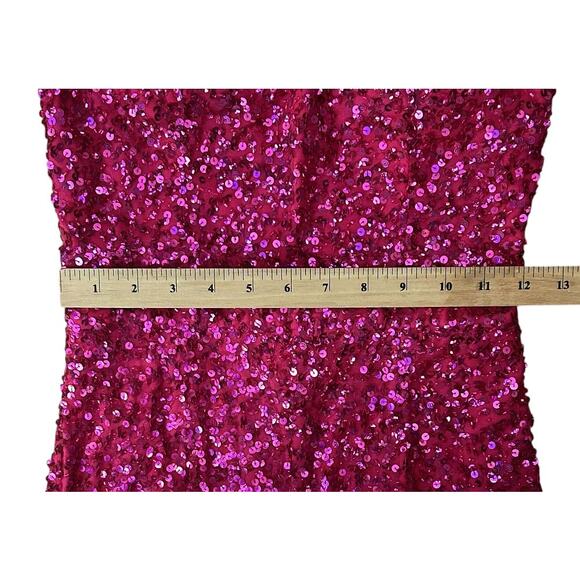 NWT Ashley Lauren V-Neck Open Back Choker Long Sleeve Sequin Fuchsia Jumpsuit 4 - Picture 3 of 8